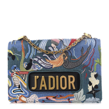 Christian Dior Calfskin Bead Embroidered J'Adior Chain Flap Bag Blue 1 of 8