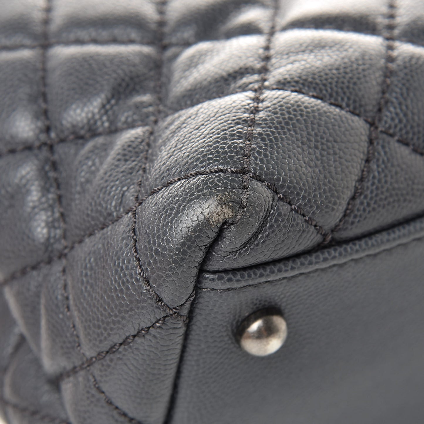 Caviar Quilted Large Coco Handle Flap Grey