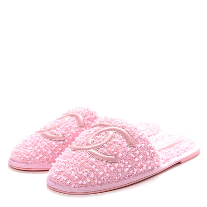 Chanel Tweed CC Flat Mules S Pink 3 of 8