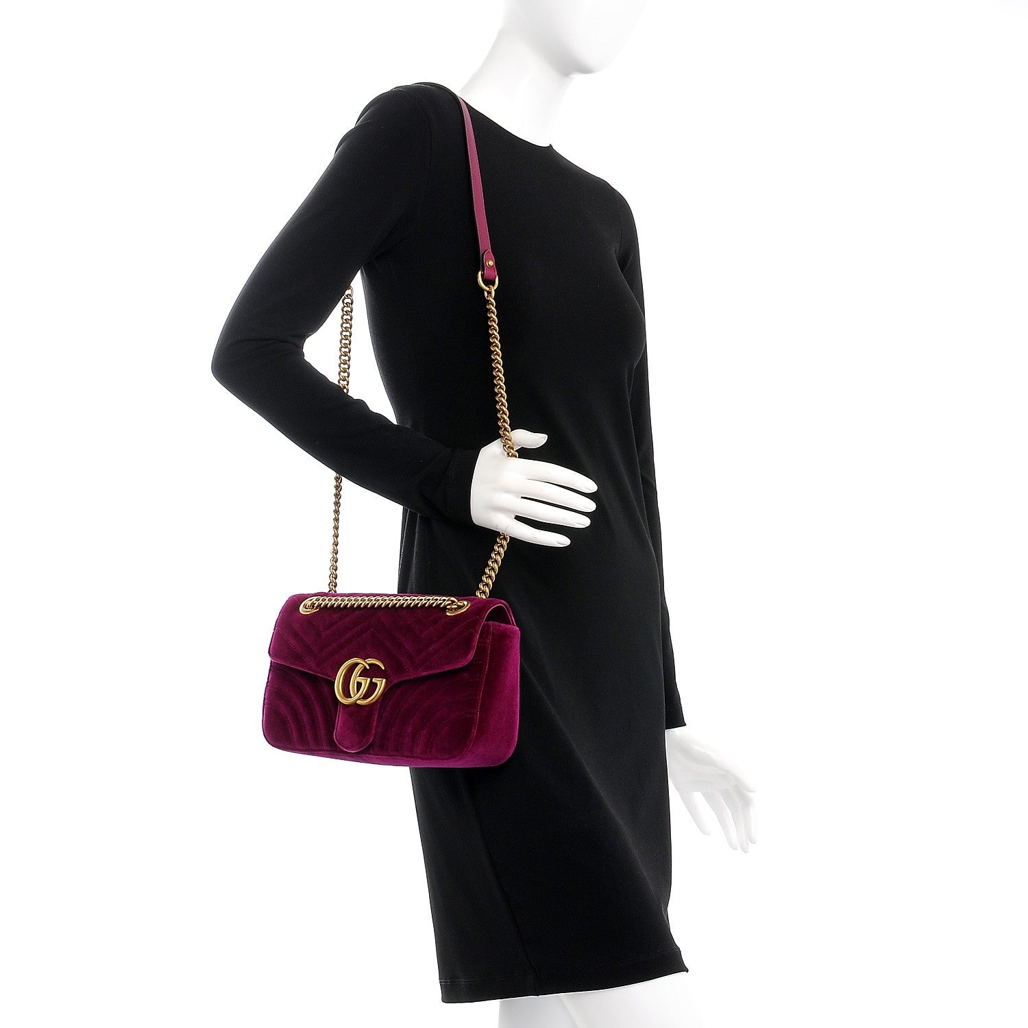 Gucci Velvet Matelasse Small GG Marmont Shoulder Bag Fuchsia Violet Cyclamen 2 of 7