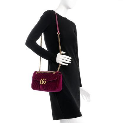 Gucci Velvet Matelasse Small GG Marmont Shoulder Bag Fuchsia Violet Cyclamen 2 of 7