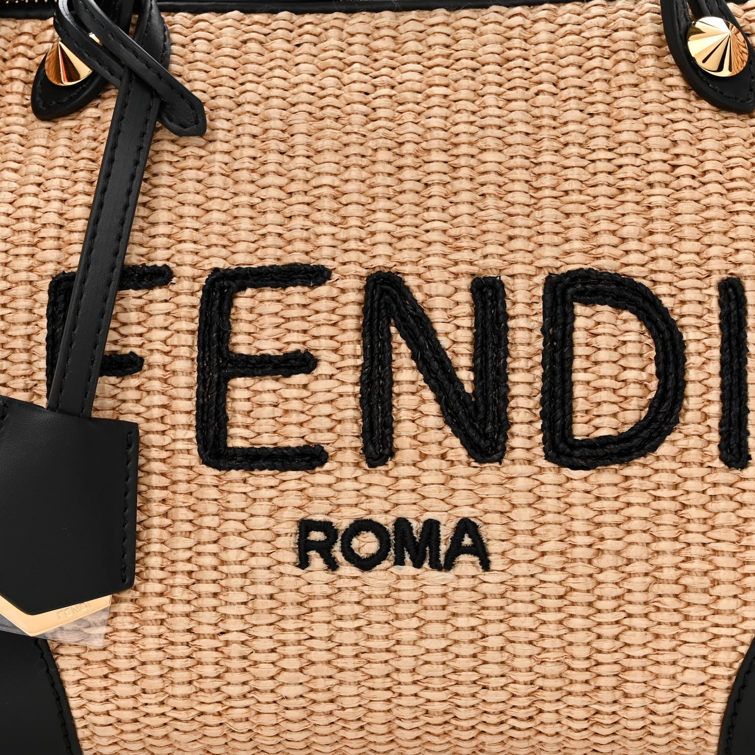 Fendi Straw Vitello King Logo Woven Medium By The Way Boston Bag Paglia Black 8 of 10