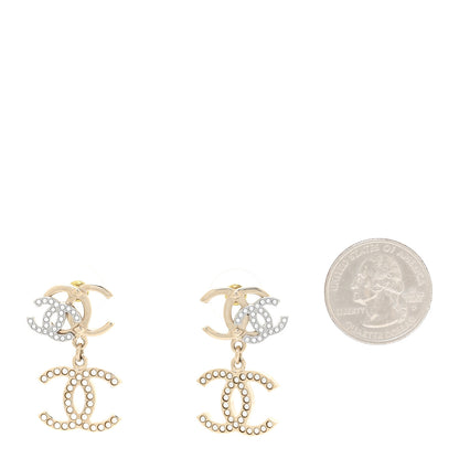 Chanel Crystal Pearl Double CC Drop Earrings Gold Silver 2 of 5
