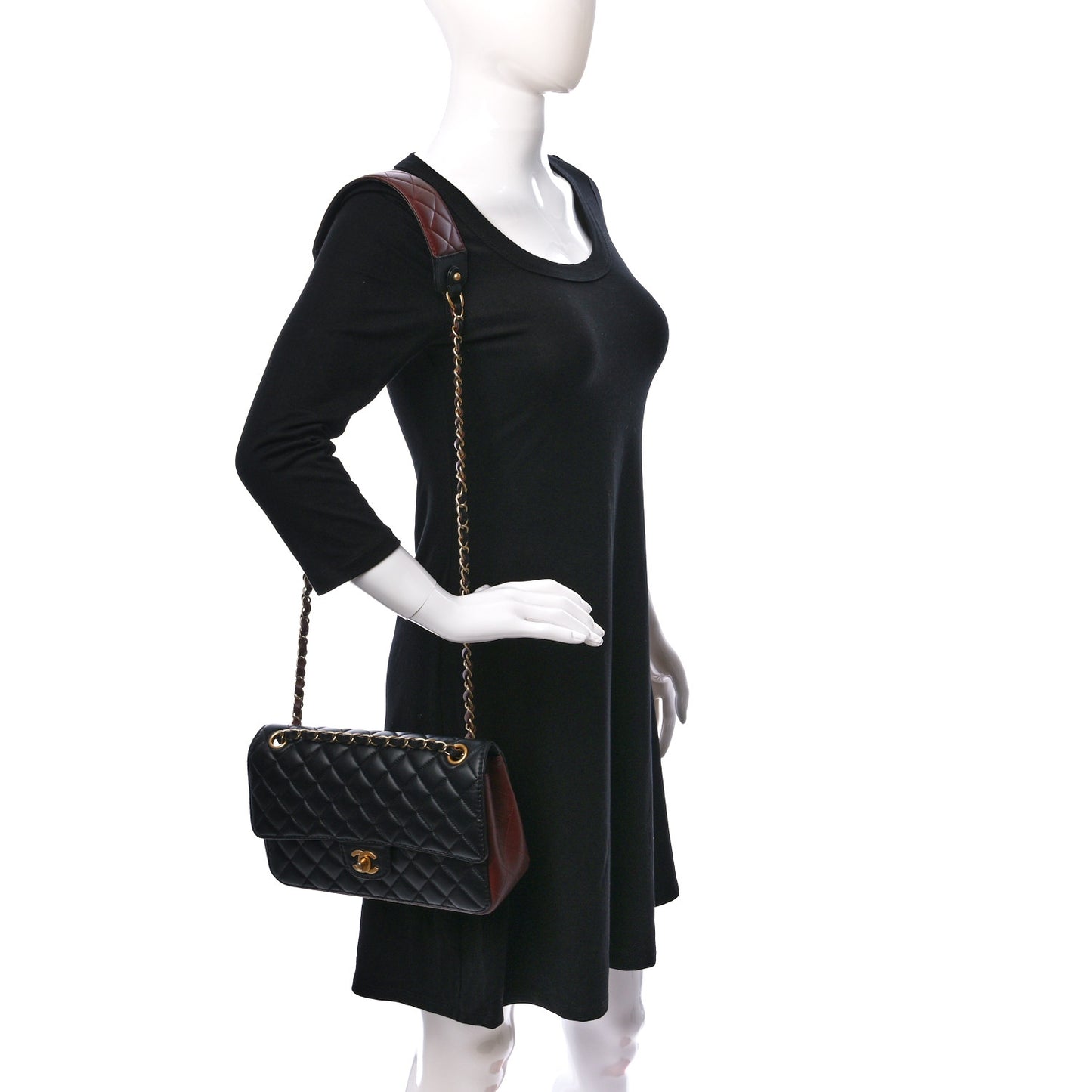 Calfskin Quilted Strap Into Flap Bag Black Brown