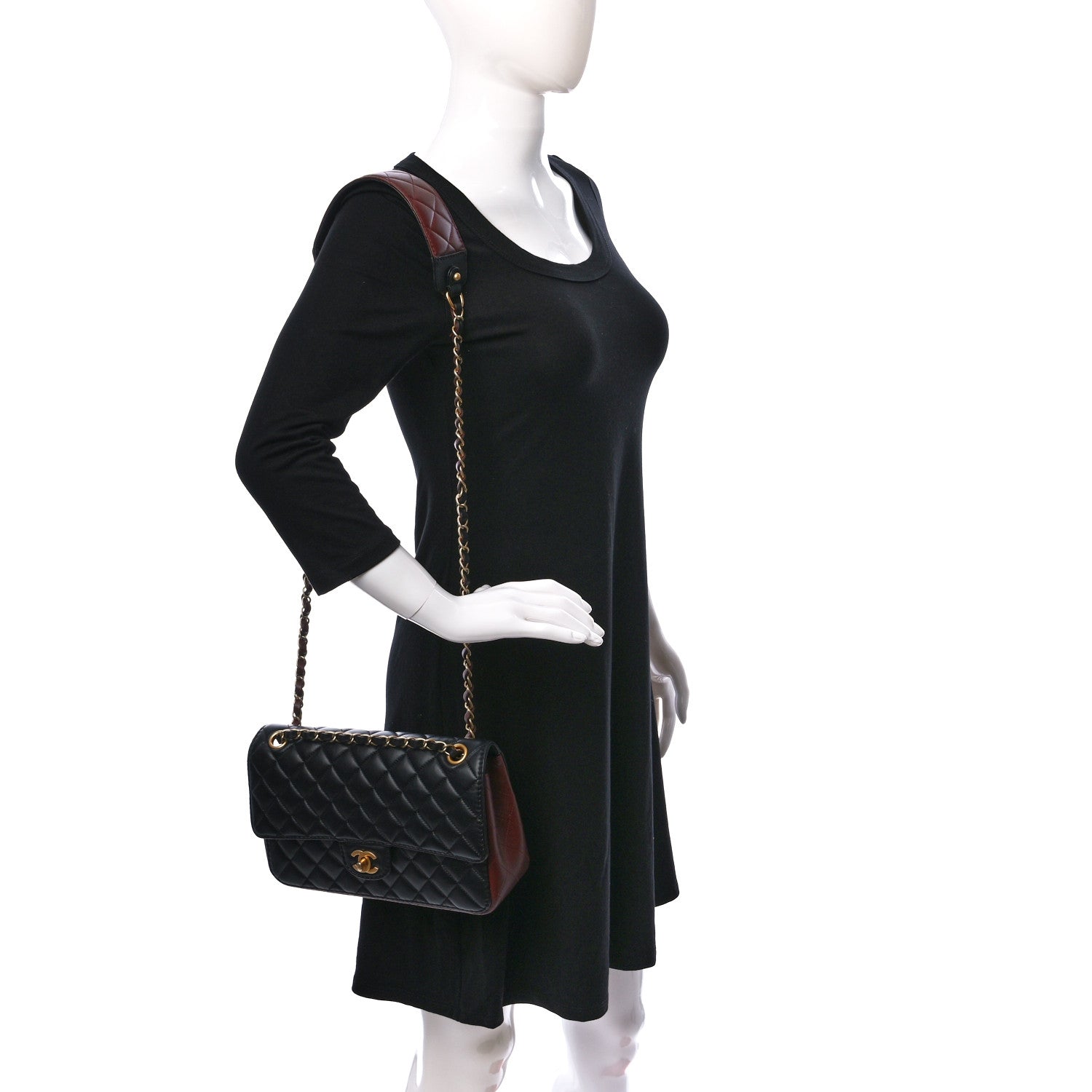 Chanel Calfskin Quilted Strap Into Flap Bag Black Brown 2 of 12