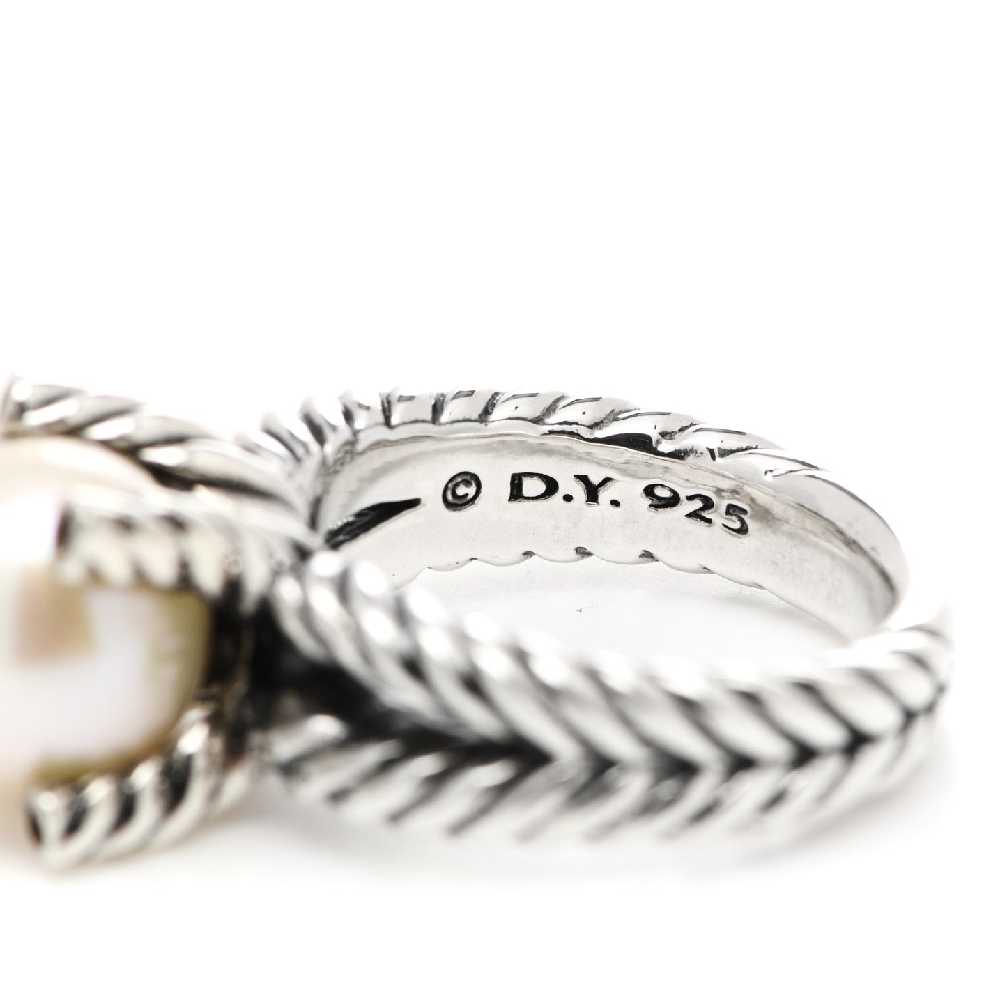 Sterling Silver Diamond Pearl 10mm Cable Ring 51 5.75