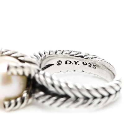 David Yurman Sterling Silver Diamond Pearl 10mm Cable Ring 51 5.75 5 of 5
