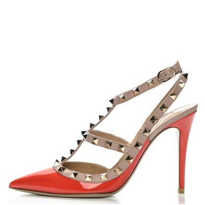 Valentino Garavani Patent Rockstud Ankle Strap 100mm Pumps 37.5 Rosso Valentino Poudre 1 of 7