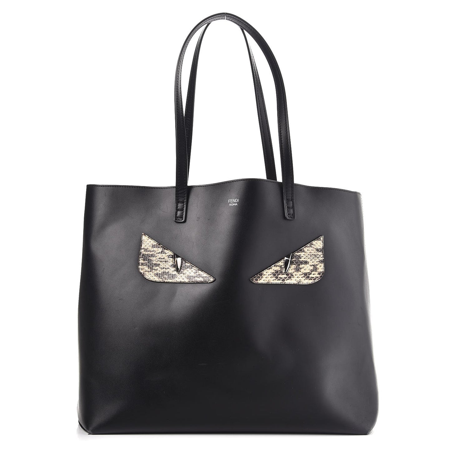 Vitello Ginevra Elaphe Monster Eyes Shopping Tote Black Naturale