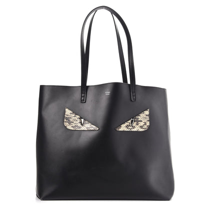 Fendi Vitello Ginevra Elaphe Monster Eyes Shopping Tote Black Naturale 1 of 12