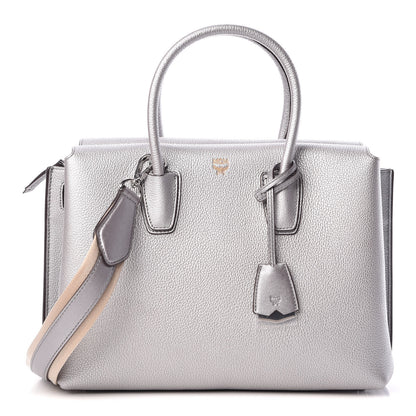 MCM Metallic Grained Calfskin Medium Milla Tote Spike Silver 1 of 8
