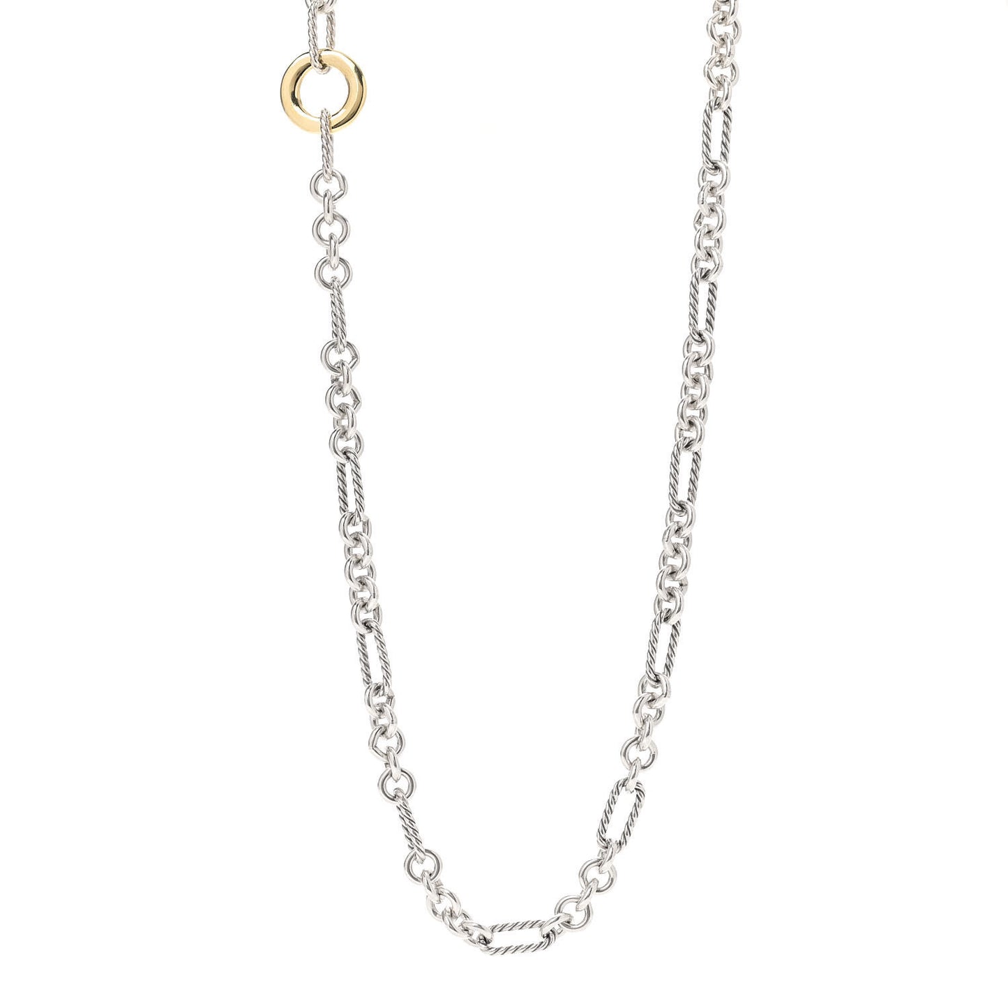 Sterling Silver 18K Yellow Gold Figaro Two Tone Link Necklace