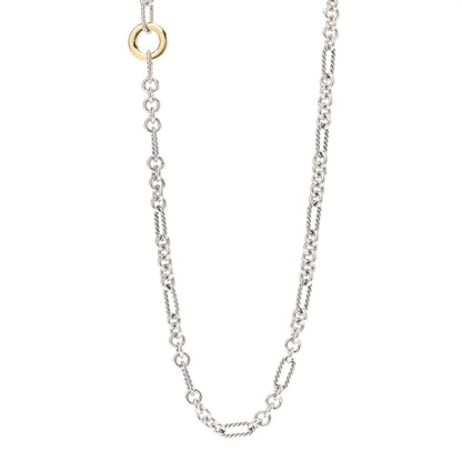 David Yurman Sterling Silver 18K Yellow Gold Figaro Two Tone Link Necklace 1 of 5