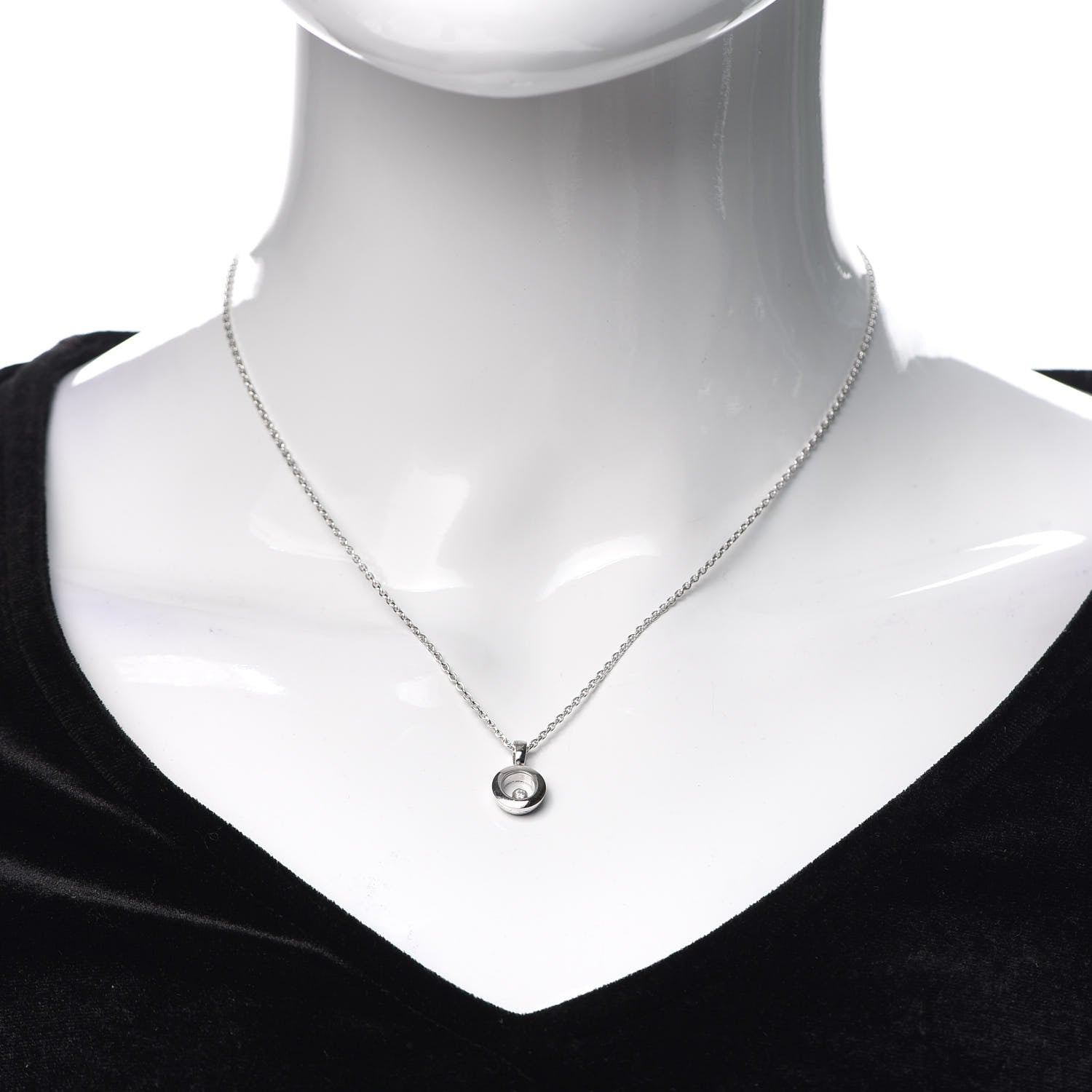 Chopard 18K White Gold Happy Diamonds 1 Floating Diamonds Round Pendant Necklace 2 of 5