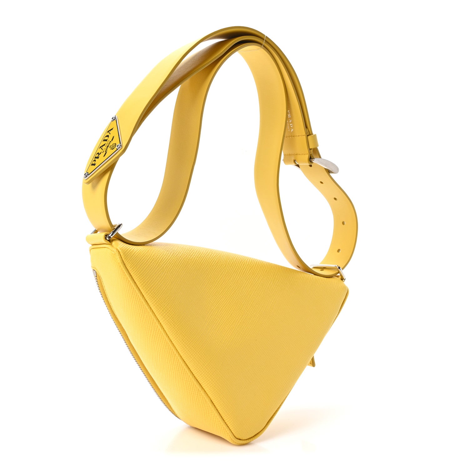 Prada Saffiano Triangle Shoulder Belt Bag Sunny Yellow 3 of 10