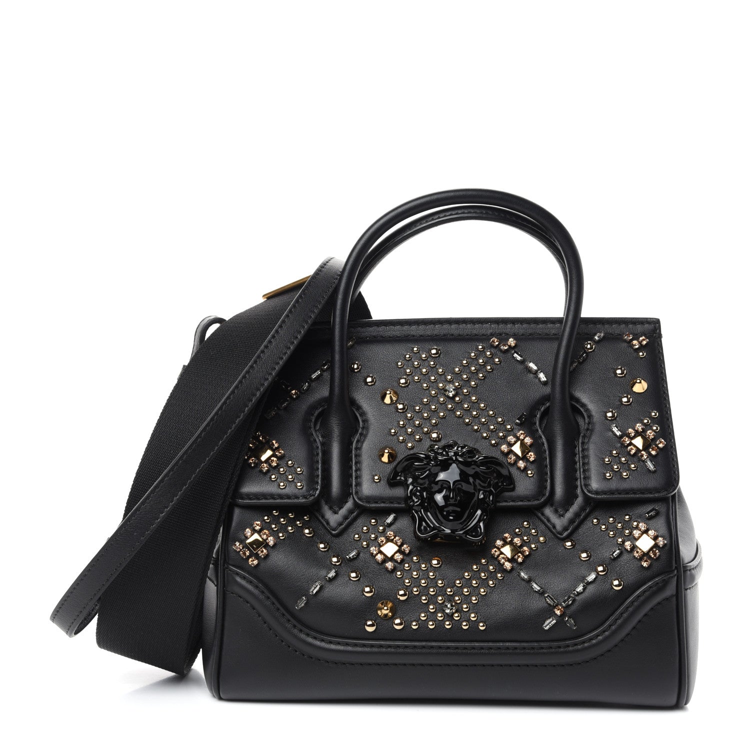 Versace Calfskin Crystal Stud Palazzo Empire Bag Black 1 of 9