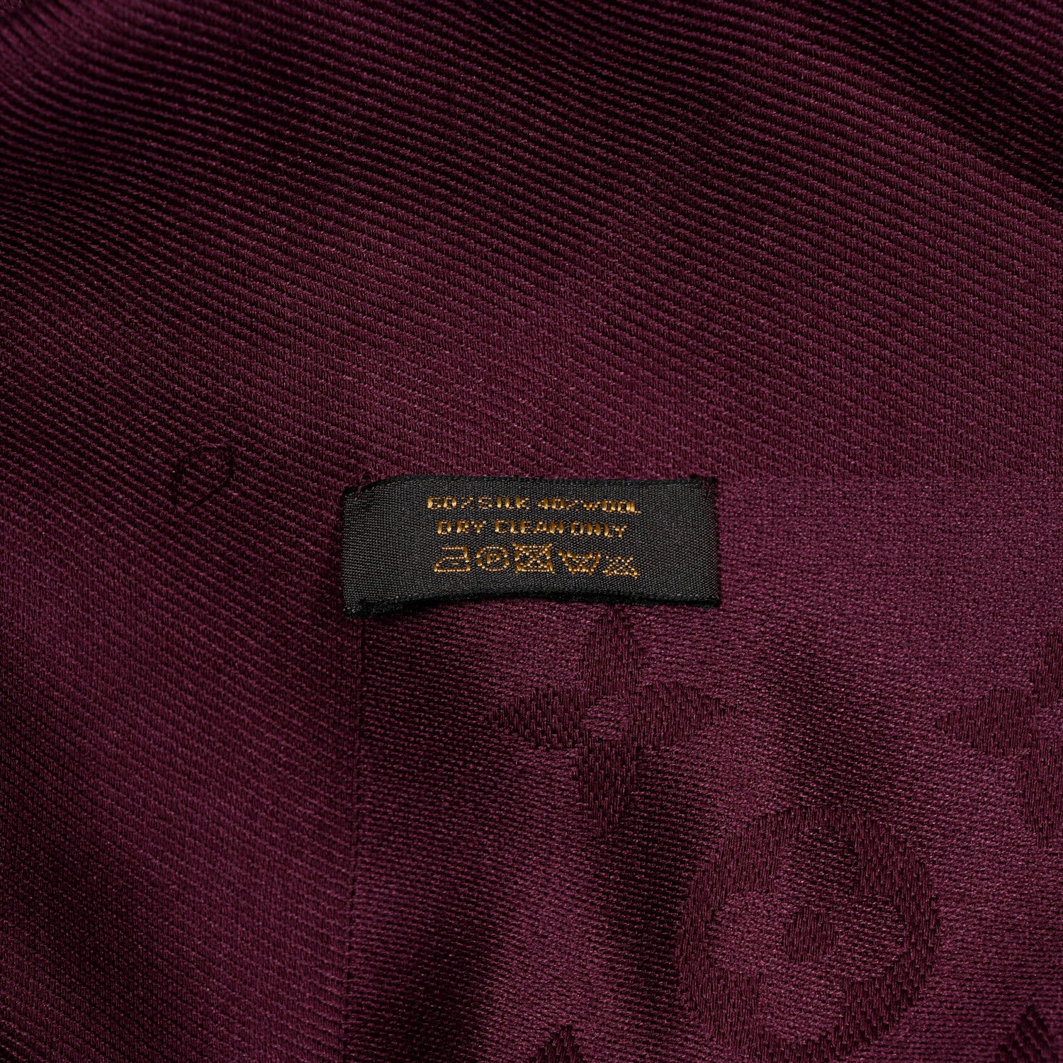 Louis Vuitton Silk Wool Monogram Shawl Wine Red 4 of 4