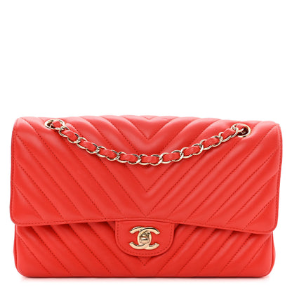 Chanel Lambskin Chevron Quilted Medium Double Flap Red 1 of 10