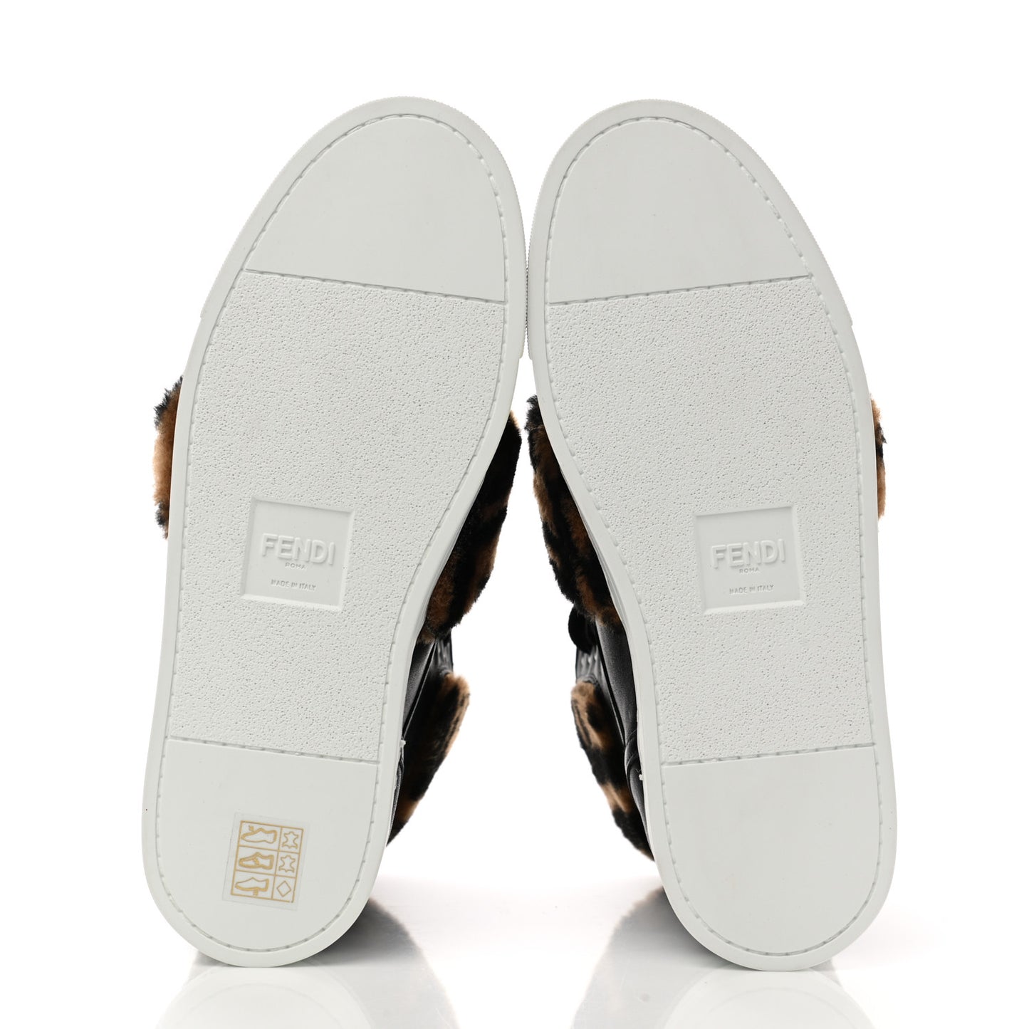 Vitello Shearling FF High Top Sneakers 35 Black Brown