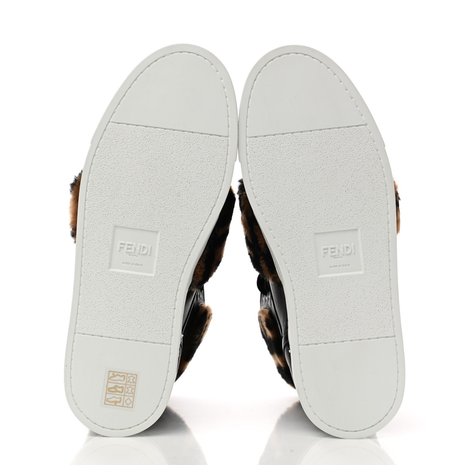 Fendi Vitello Shearling FF High Top Sneakers 35 Black Brown 5 of 8