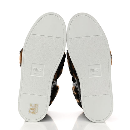 Fendi Vitello Shearling FF High Top Sneakers 35 Black Brown 5 of 8