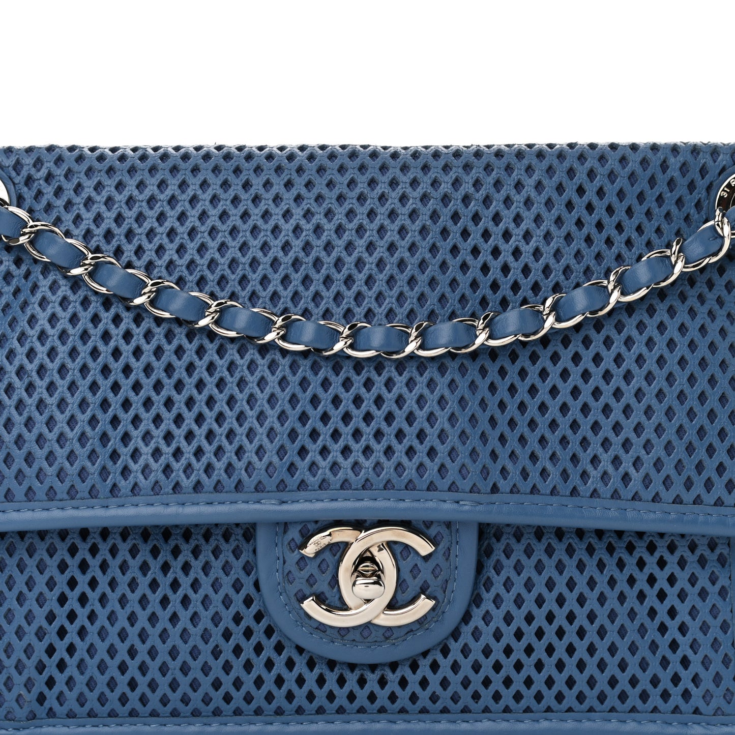 Perforated Calfskin Large Up In The Air Flap Blue