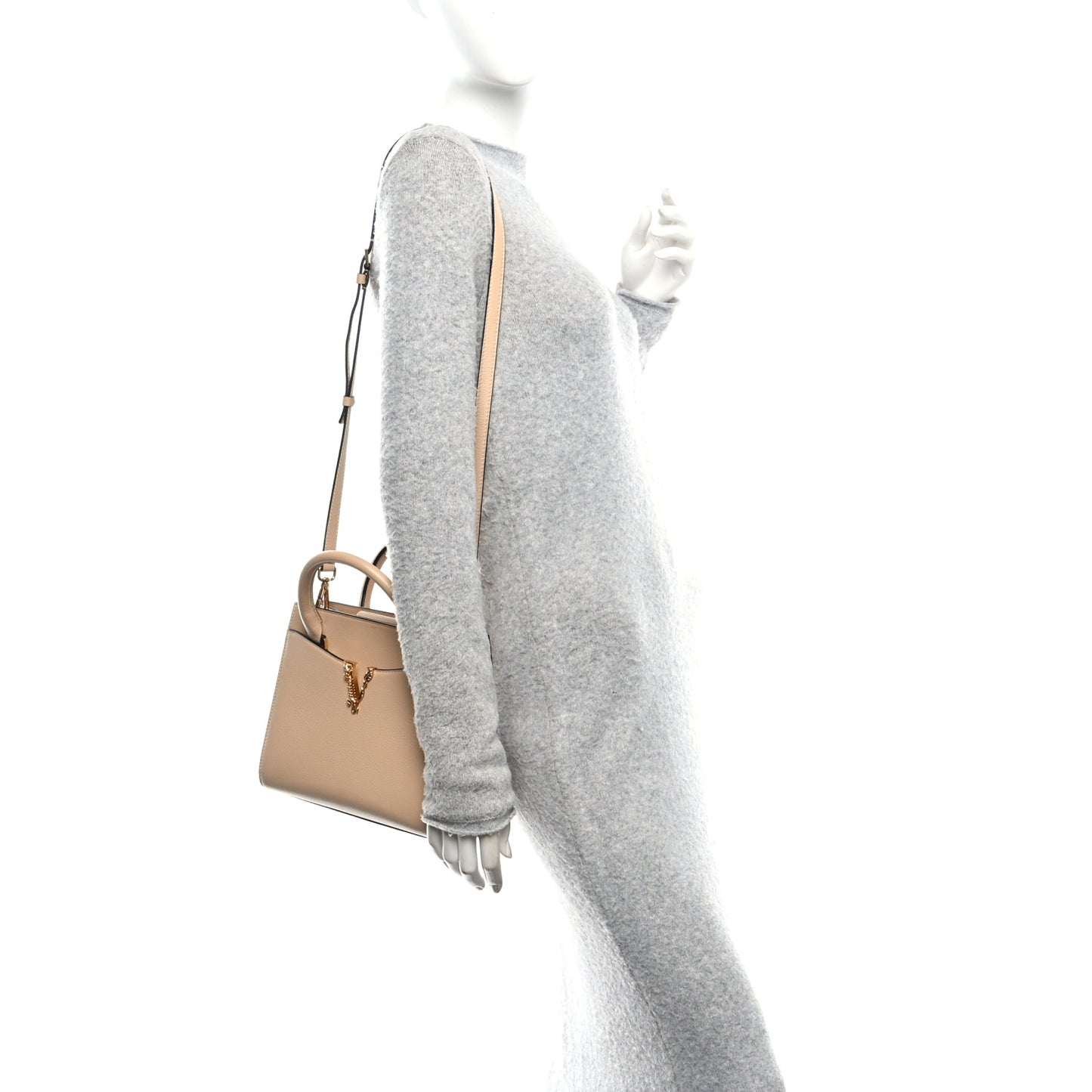 Grainy Calfskin Virtus Top Handle Tote Beige