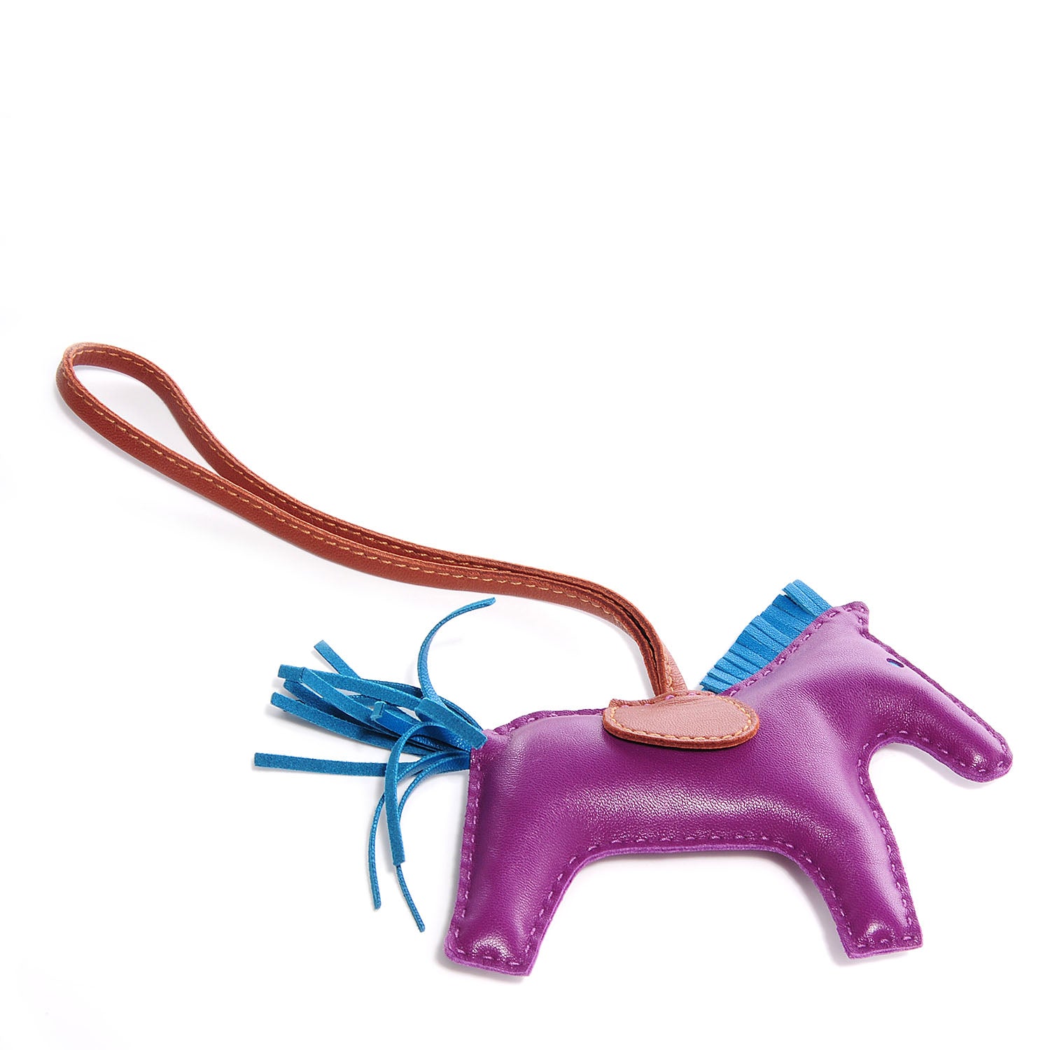 Hermes Milo Lambskin Grigri Rodeo Horse Bag Charm MM Anemone Bleu Izmir Fauve 1 of 5