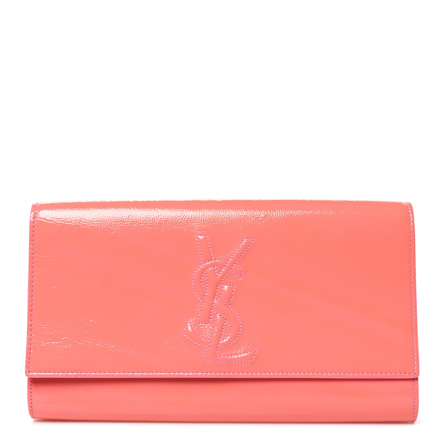 Textured Patent Large Belle De Jour Clutch Indian Pink