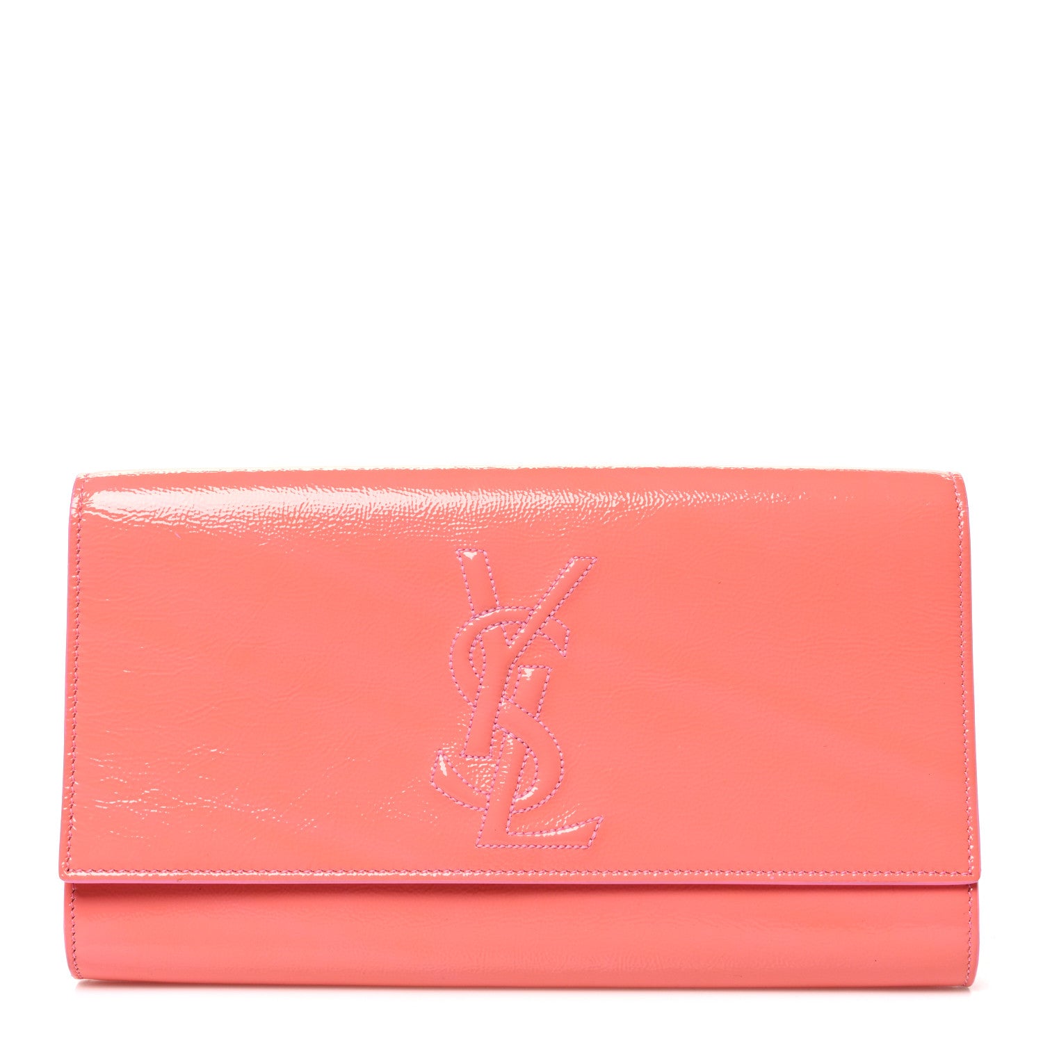Saint Laurent Textured Patent Large Belle De Jour Clutch Indian Pink 1 of 7