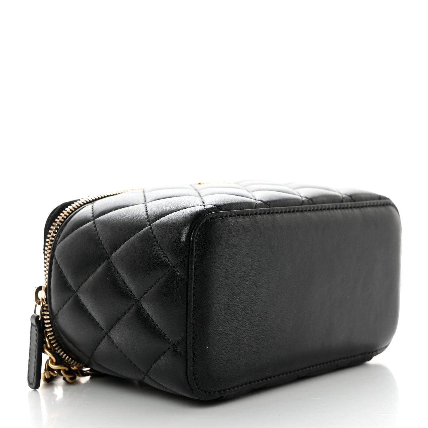Lambskin Quilted Pearl Crush Small Vanity Case With Chain Black