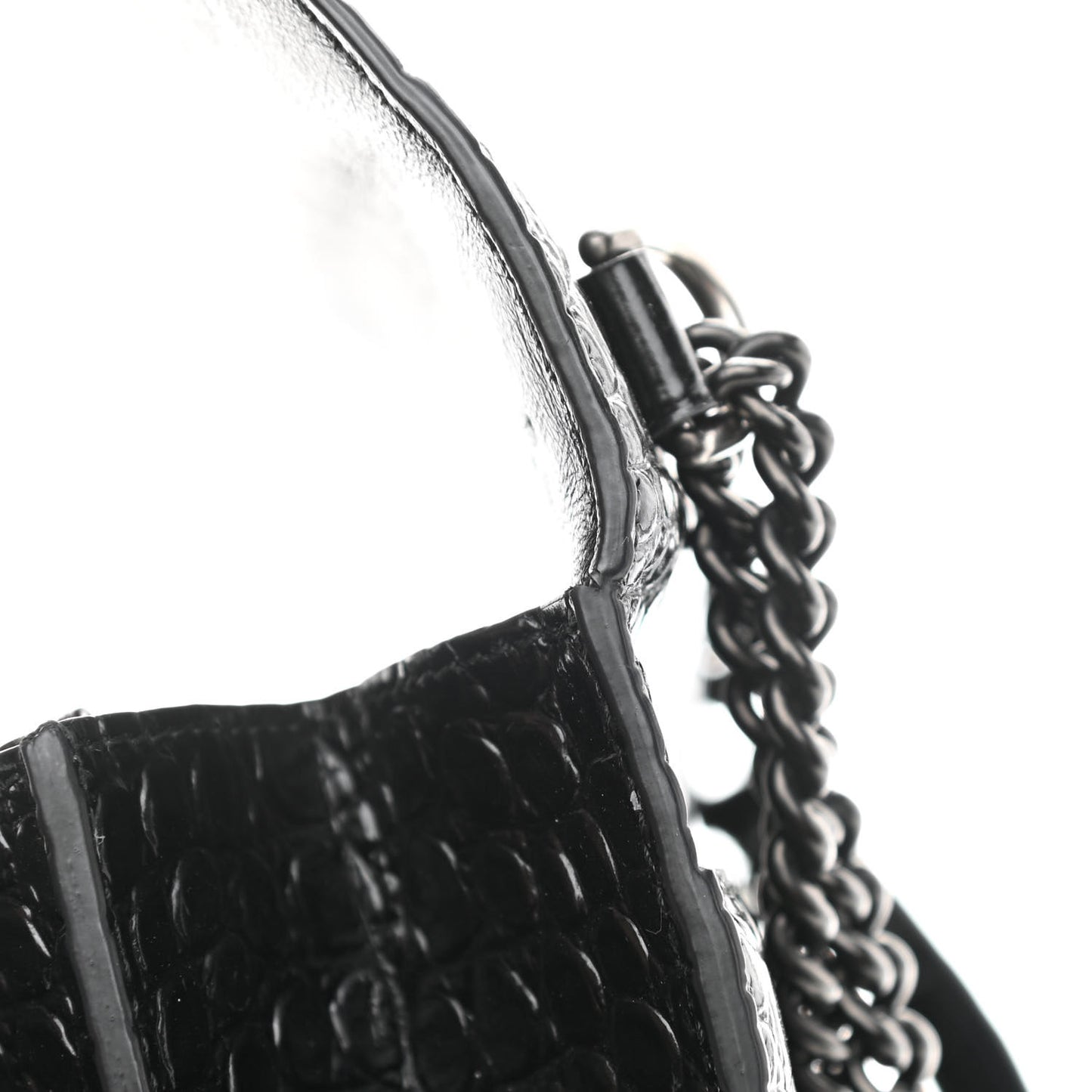 Shiny Calfskin Monochrome Crocodile Embossed S Sharp Chain Shoulder Bag Black