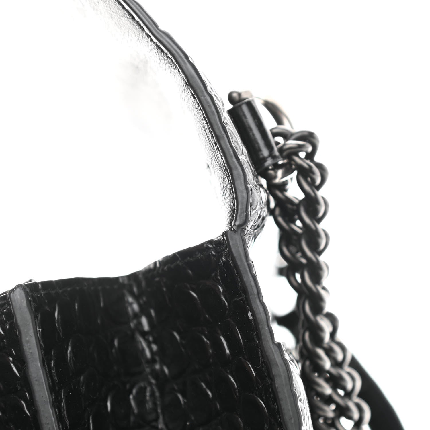 Balenciaga Shiny Calfskin Monochrome Crocodile Embossed S Sharp Chain Shoulder Bag Black 13 of 14