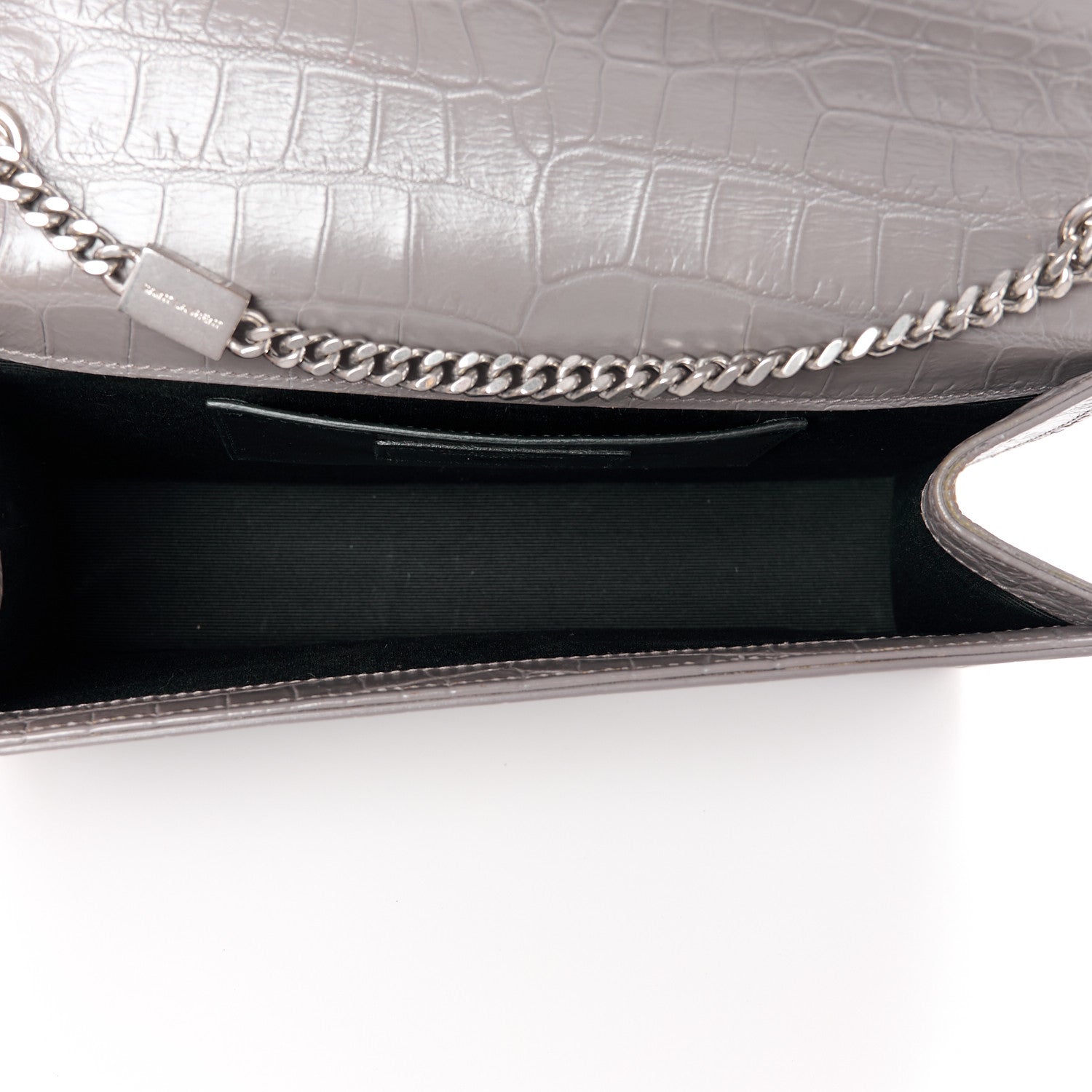 Saint Laurent SAINT LAURENT Calfskin Crocodile Embossed Medium Classic Monogram Kate Tassel Satchel Fog 5 of 13