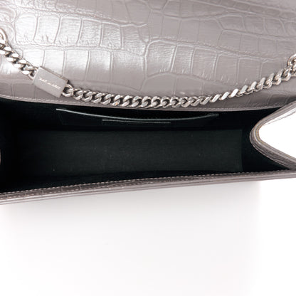 Saint Laurent SAINT LAURENT Calfskin Crocodile Embossed Medium Classic Monogram Kate Tassel Satchel Fog 5 of 13