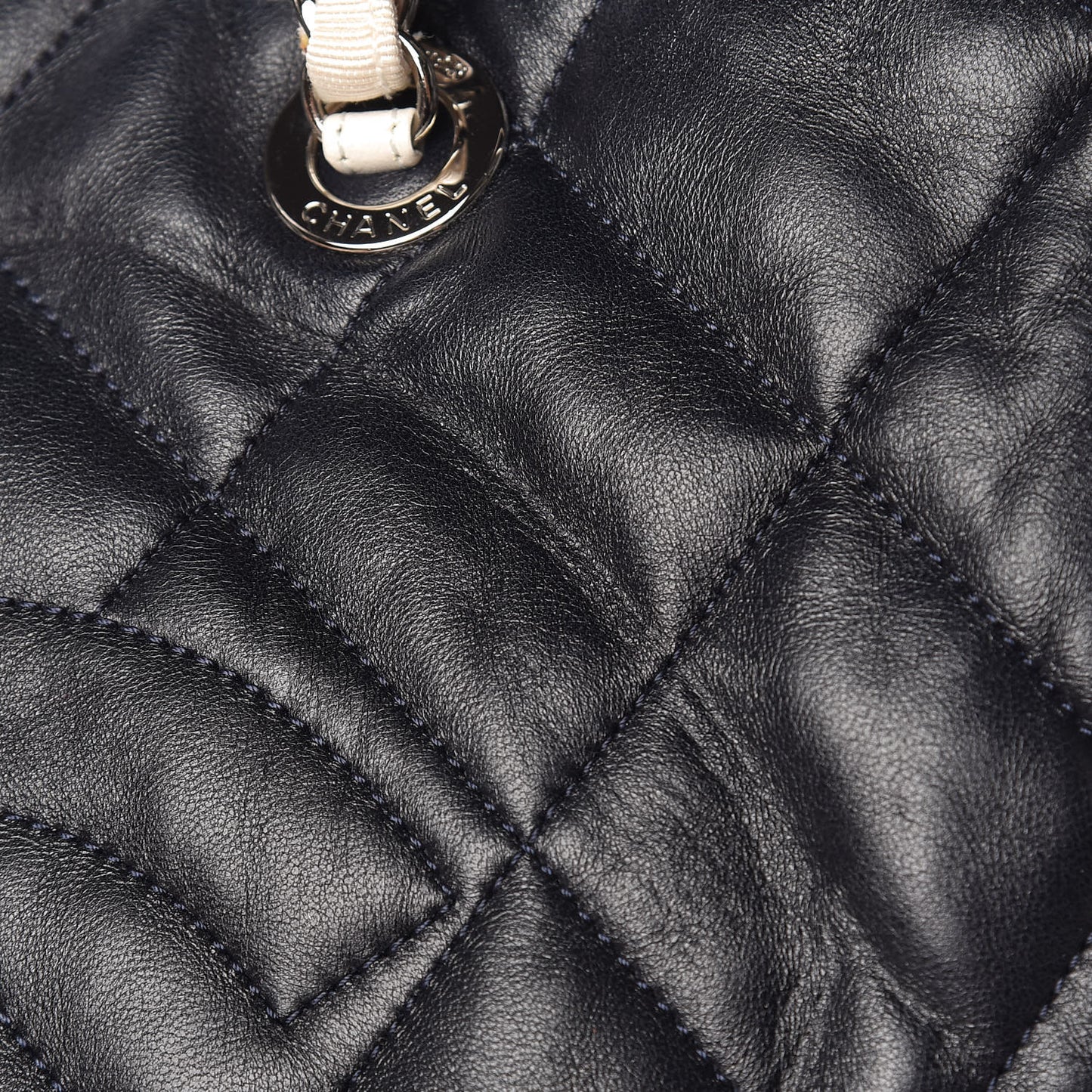 Lambskin Quilted Lido Shopping Tote Dark Navy Blue