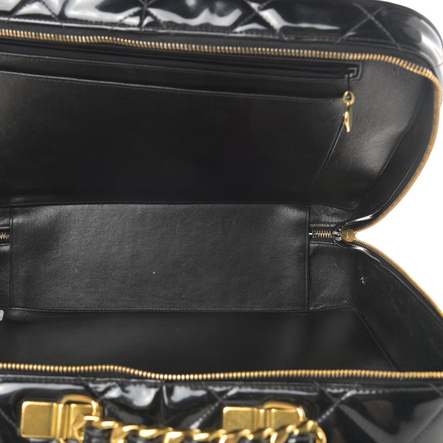 Patent Quilted Top Handle Lunch Box Carryall Shoulder Bag Black