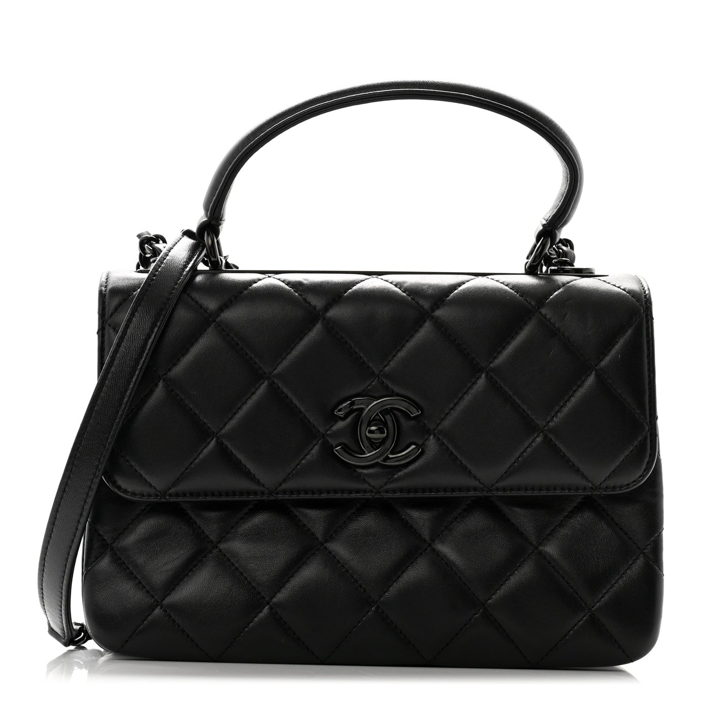 Lambskin Quilted Small Trendy CC Dual Handle Flap Bag So Black
