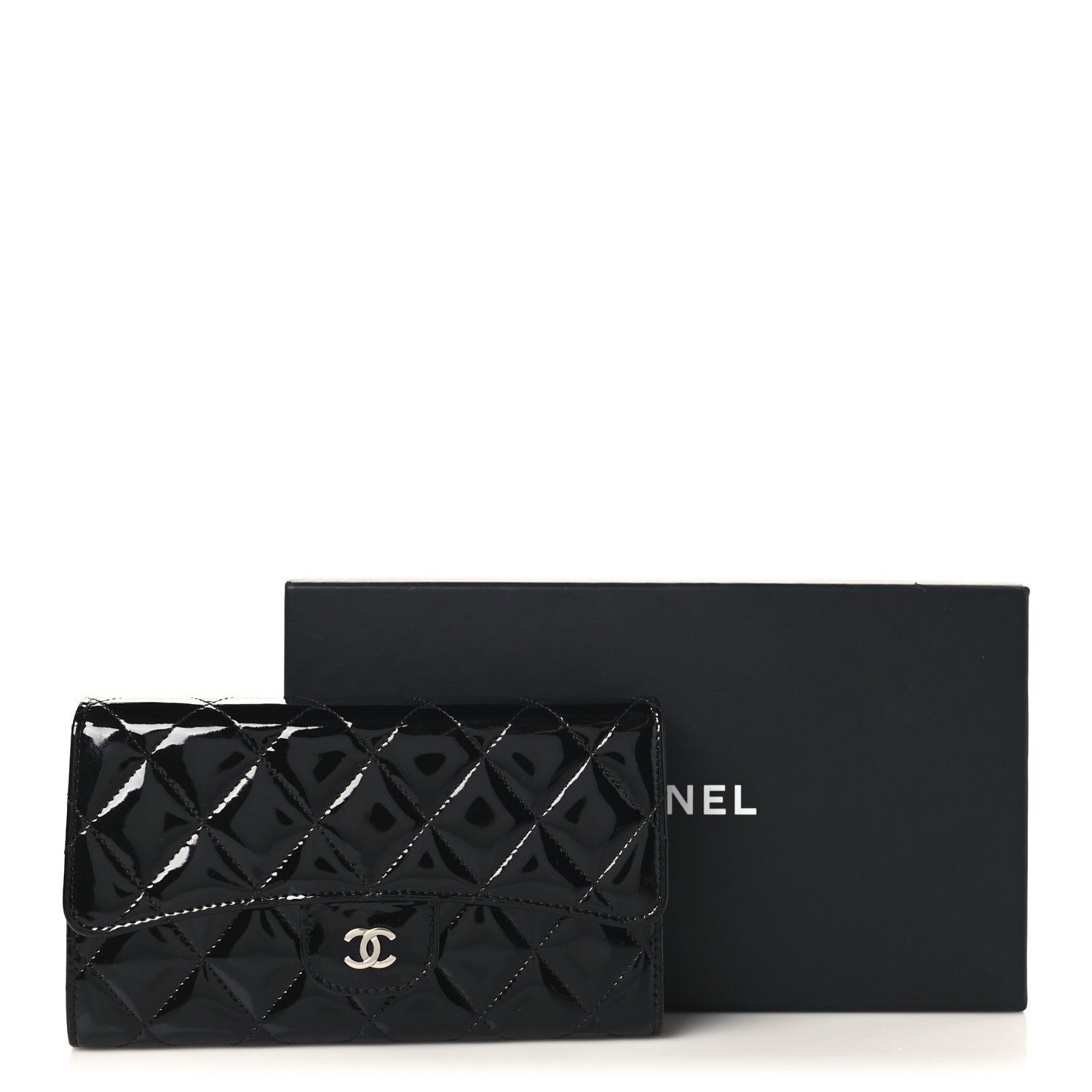 Chanel Patent Quilted Large Flap Wallet Black 9 of 9