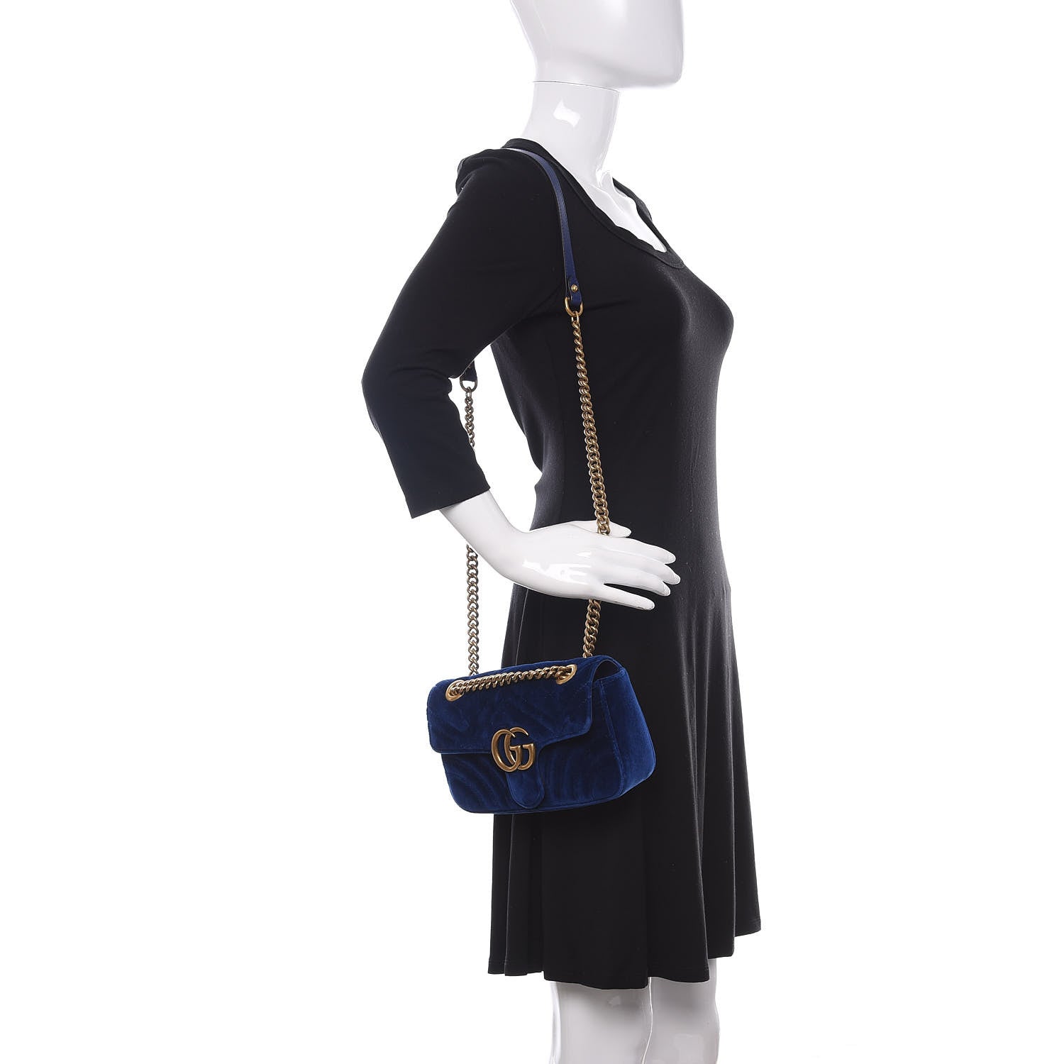 Gucci Velvet Matelasse Mini GG Marmont Shoulder Bag Cobalt Blue 1 of 8