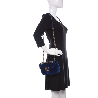 Gucci Velvet Matelasse Mini GG Marmont Shoulder Bag Cobalt Blue 1 of 8