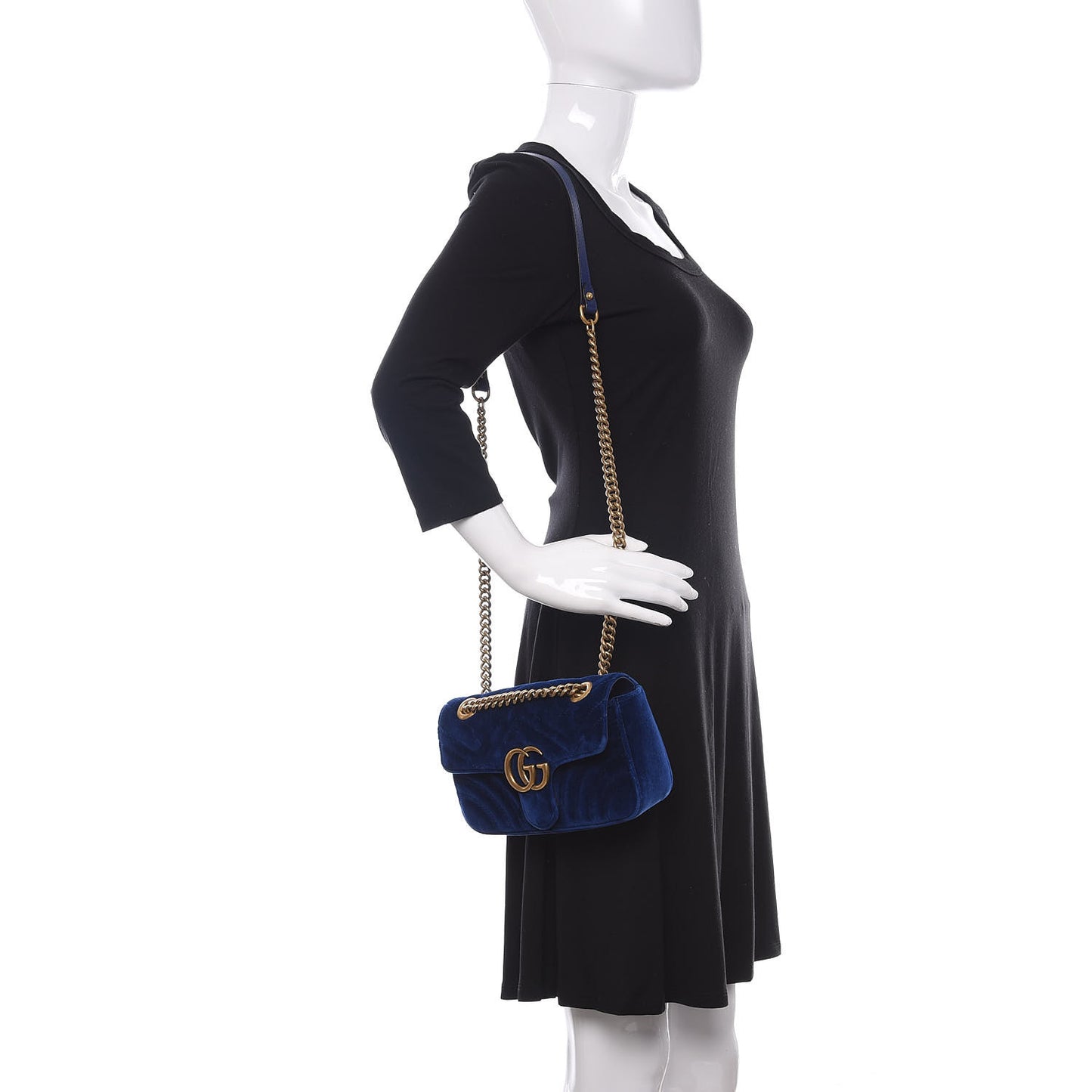 Velvet Matelasse Mini GG Marmont Shoulder Bag Cobalt Blue
