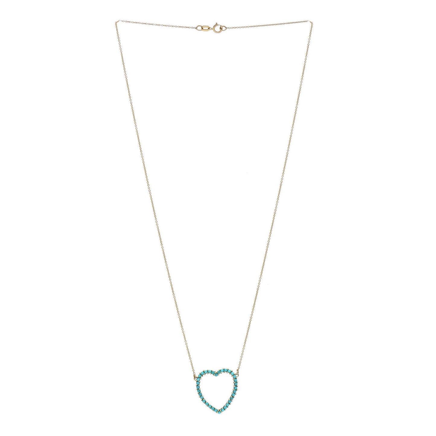 18K Yellow Gold Turquoise Open Heart Pendant Necklace