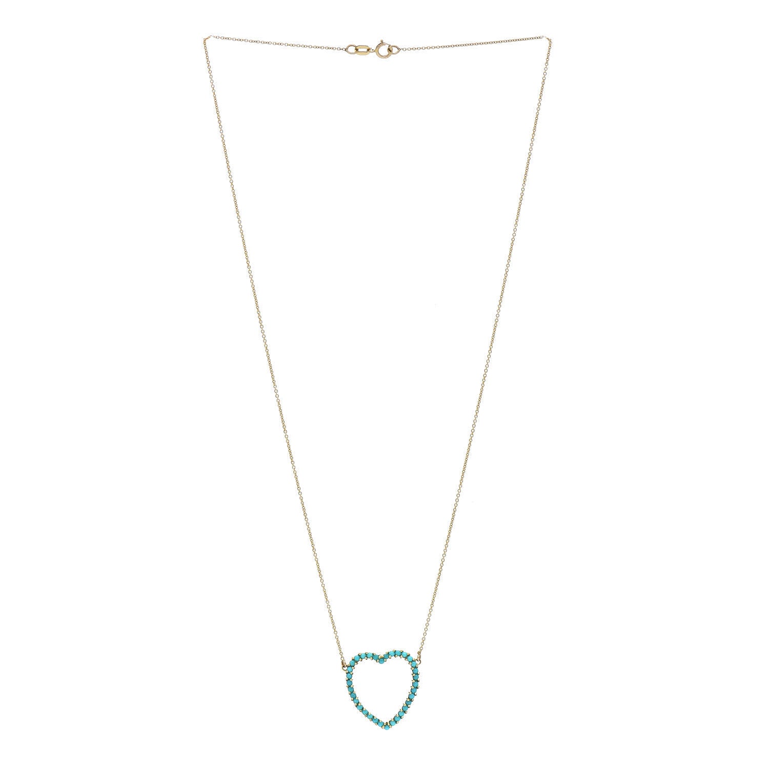Jennifer Meyer 18K Yellow Gold Turquoise Open Heart Pendant Necklace 3 of 4