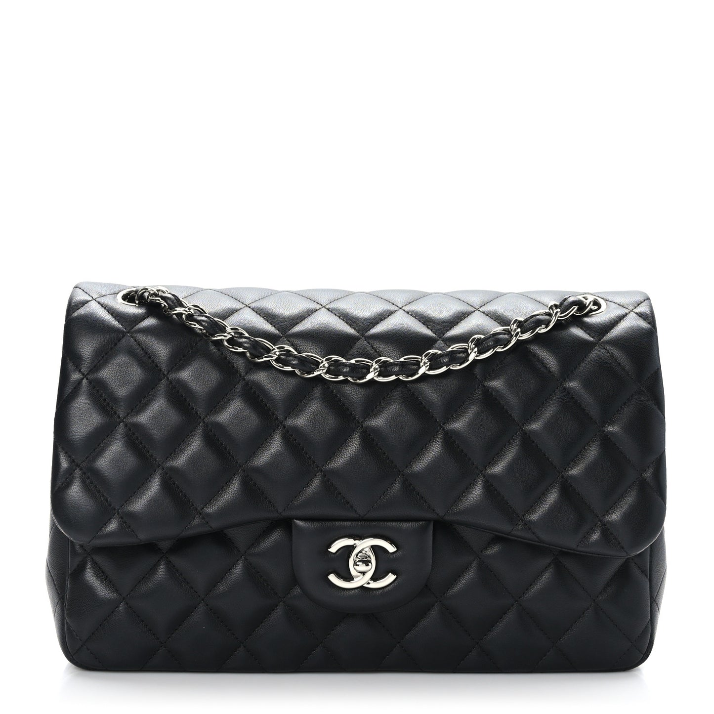 Lambskin Quilted Jumbo Double Flap Black
