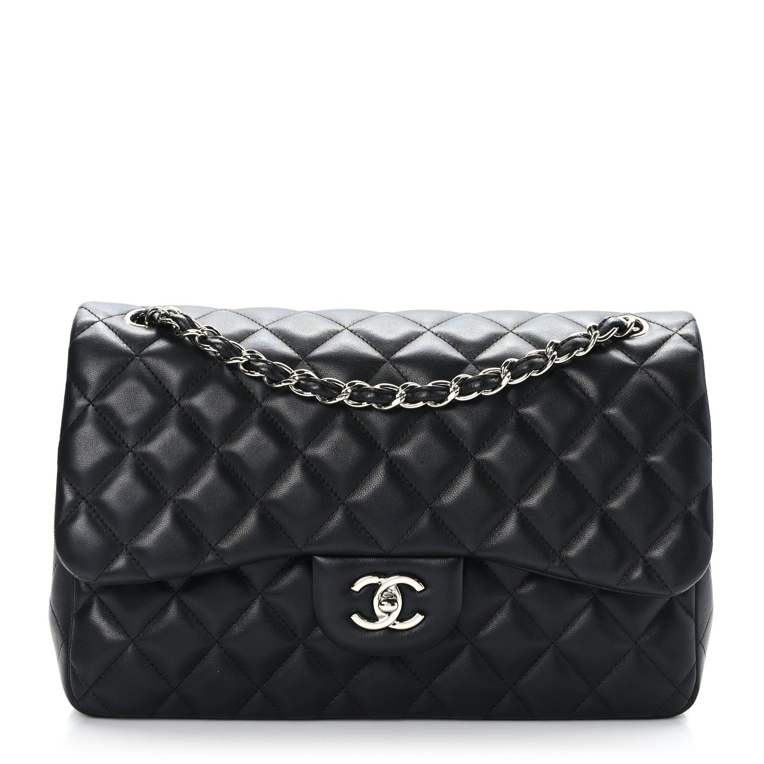Chanel Lambskin Quilted Jumbo Double Flap Black 1 of 9