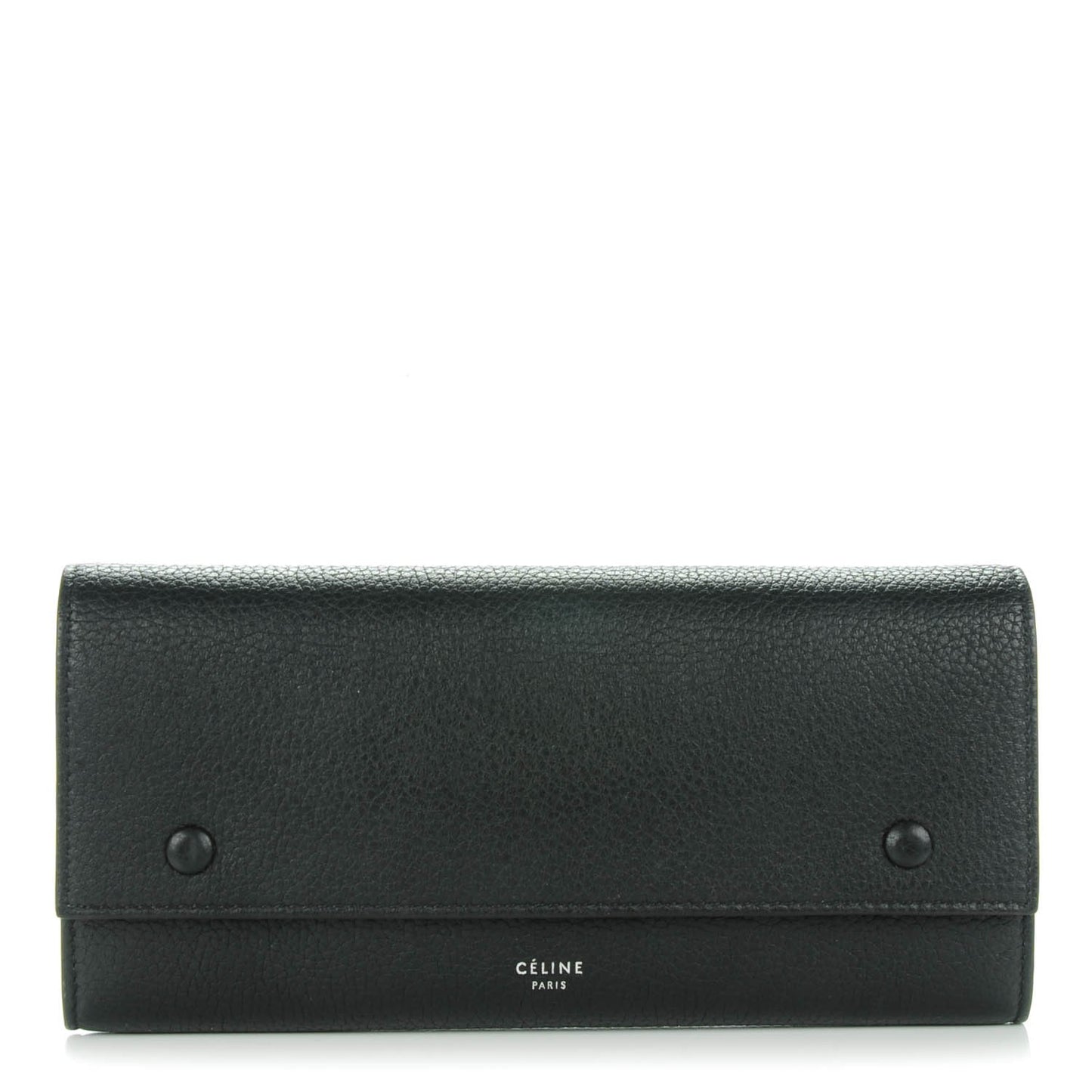 Drummed Calfskin Large Multifunction Flap Wallet Black
