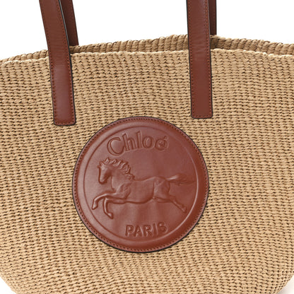 Chloe Raffia Calfskin Horse Medal Large Basket Tote Sepia Brown 7 of 9