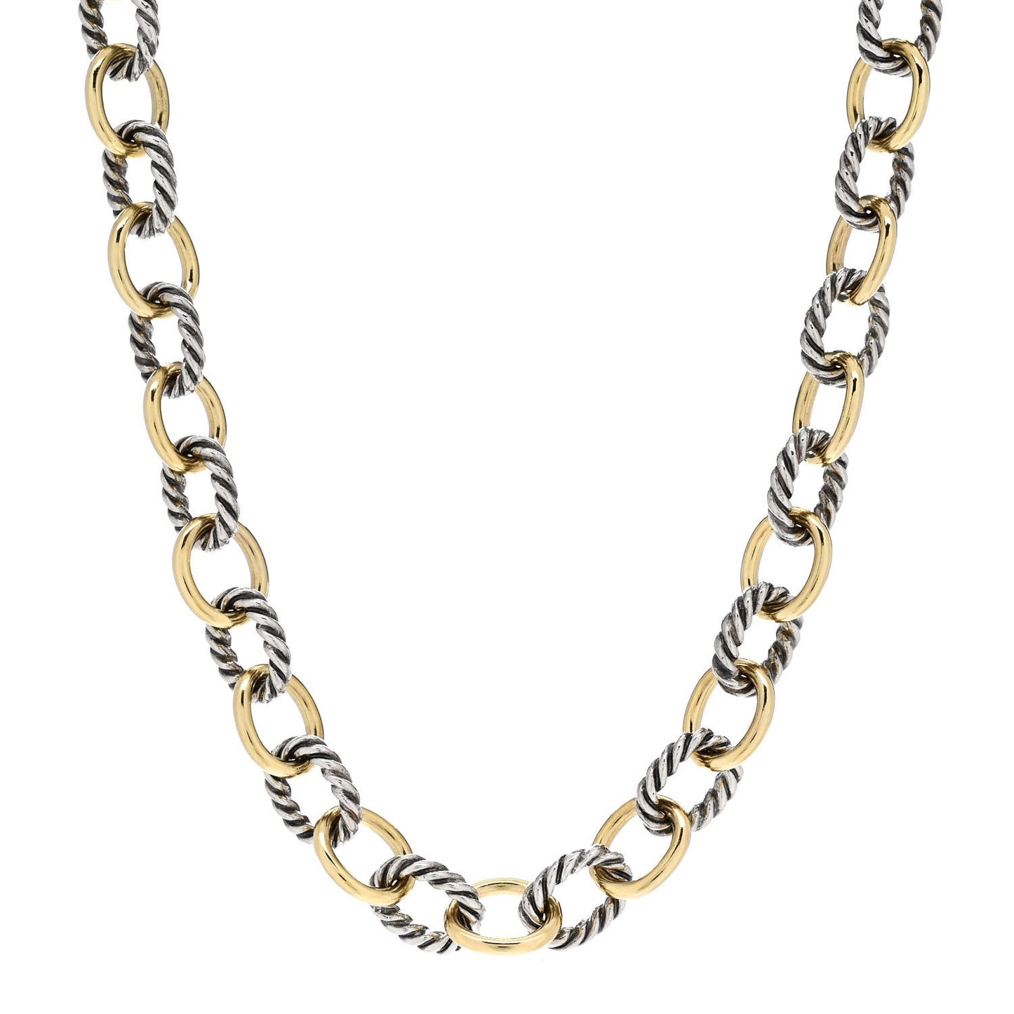 Sterling Silver 18K Yellow Gold 10mm Medium Oval Link Necklace