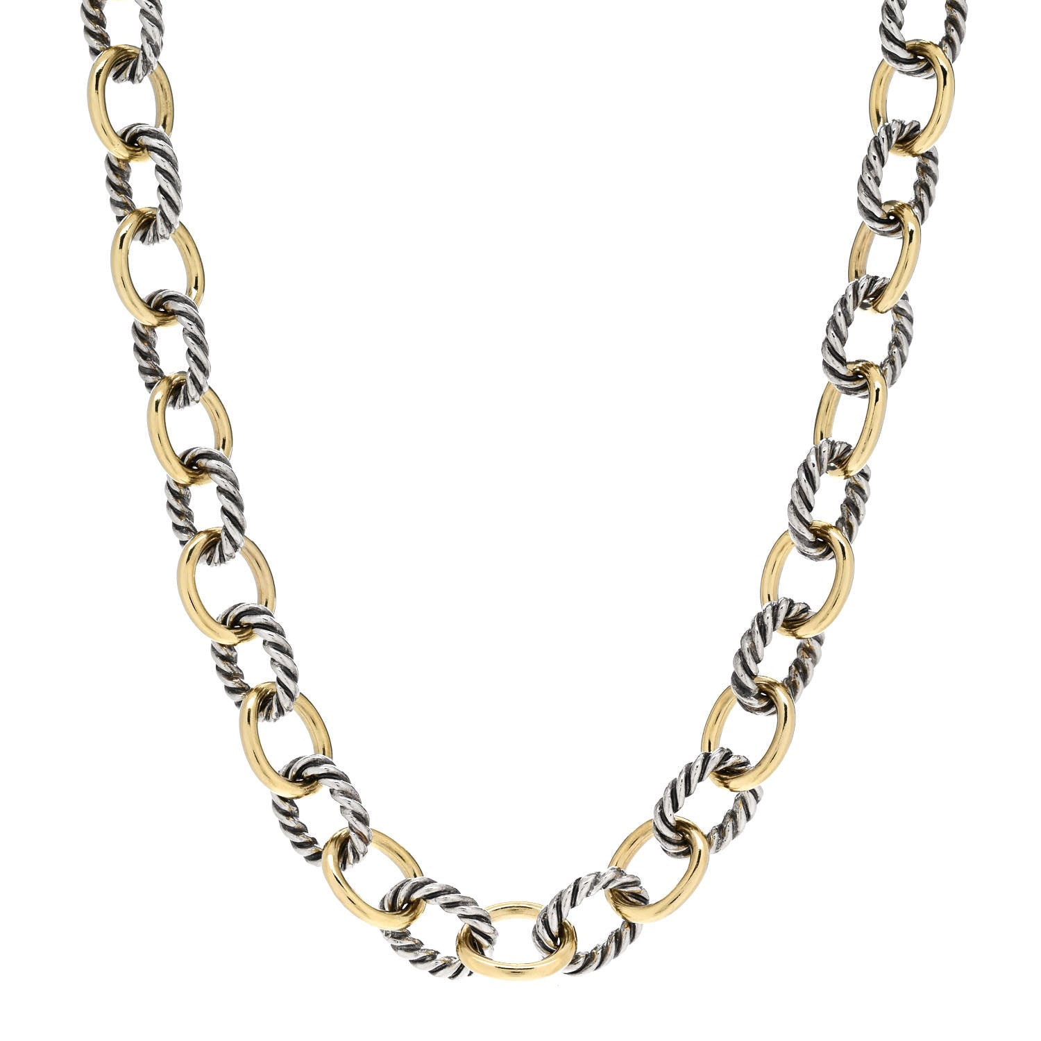 David Yurman Sterling Silver 18K Yellow Gold 10mm Medium Oval Link Necklace 1 of 5